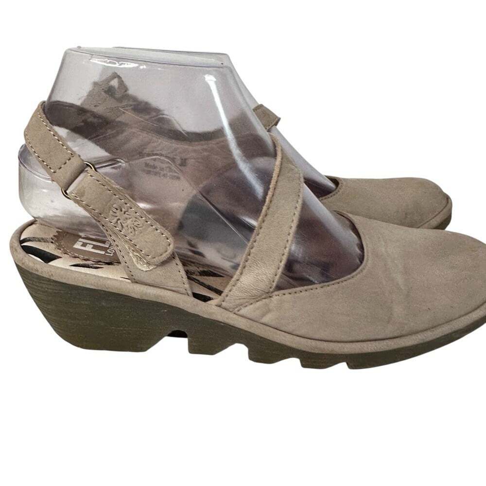 Fly London Womens Pele Slingback Shoes Taupe Leather Closed Toe EU 38